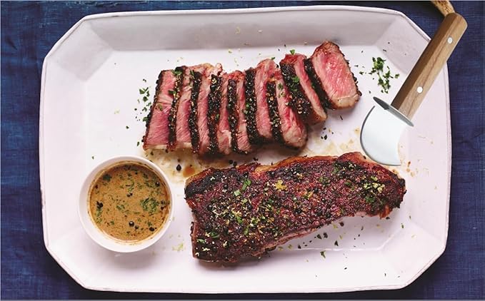 2Pack Adaptive Rocking Knife One-Handed Steak Cutter with Curved Blade, Anti-Slip Wooden Handle Rocker Knife for Meat & Veggies