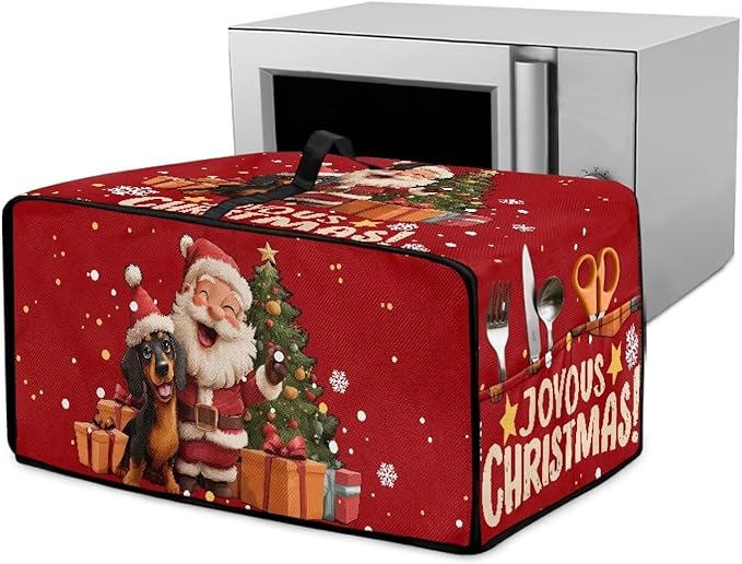Doojoayie Chrsitmas Santa Toaster Cover 6 Slice Stain Resistant Dust Cover for Bread Machine Small Kitchen Appliance Protector for Bread Making Machine/Air Fryer, Red