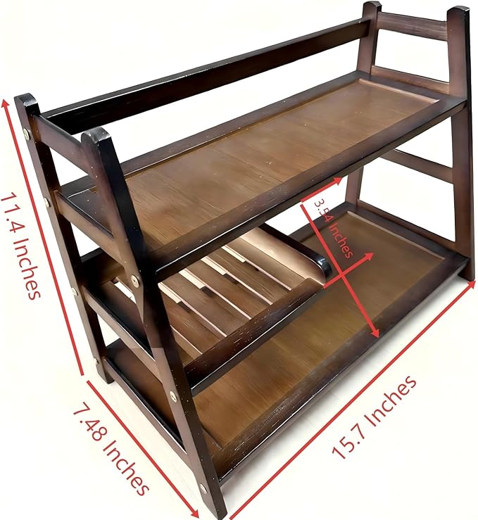 3 Tier Bamboo Matcha Station, coffee station organizer Shelf with Drawer for Kitchen Countertop, Tea Bar - Matcha Powder, Tools & Cup Organizer for Matcha Lovers, Home Baristas.