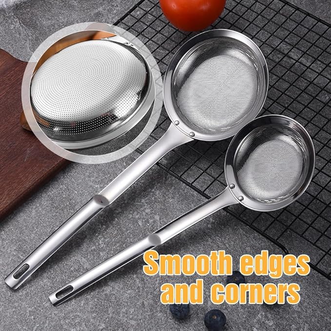 Fine Mesh Stainless Steel Colander, 2025 New Fine Mesh Strainer for Cooking Oil Strainer Skimmer Spoon Food Strainer Kitchen Gadgets (Large)
