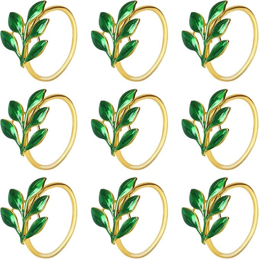 KPOSIYA Napkin Rings Set of 20 Hollow Cut Metal Napkin Holder Dinning Table Setting for Wedding Party Banquet Christmas Dinner Delicate Serviette Buckles Decor (Ye Zi-Green 20