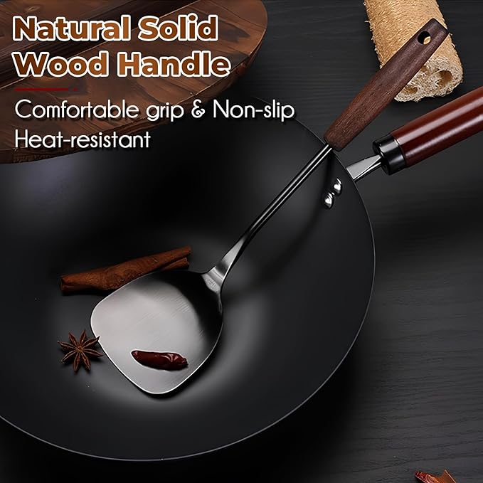 MARTE 18/10 Stainless Steel Cooking Utensil Set with Holder - 5 PCS Kitchen Serving Utensils Set - Spatula,Soup Ladle,Skimmer Slotted Spoon,Turner Spatula - Black Cooking Tools - Dishwasher Safe