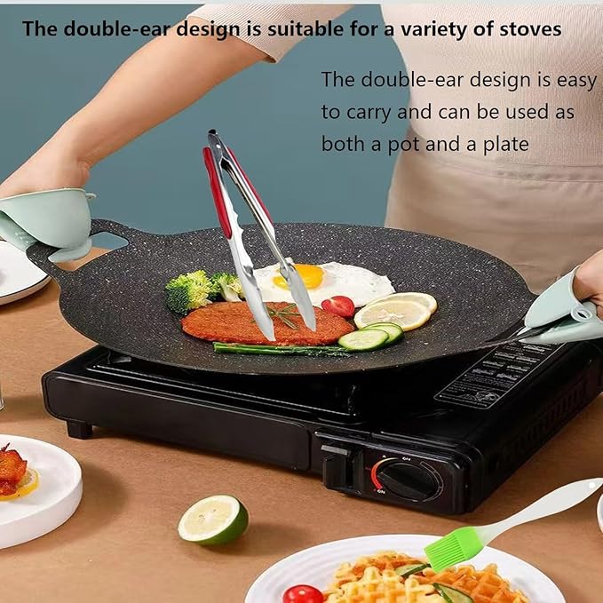 Non Stick Round Baking Pan, Korean Grill Pan For Indoor Cooking, Multifunctional Frying And Baking Pan For Home Kitchen Camping, Korean Round BBQ For Meats, Pancakes, Ribs (34cm/13.38in)