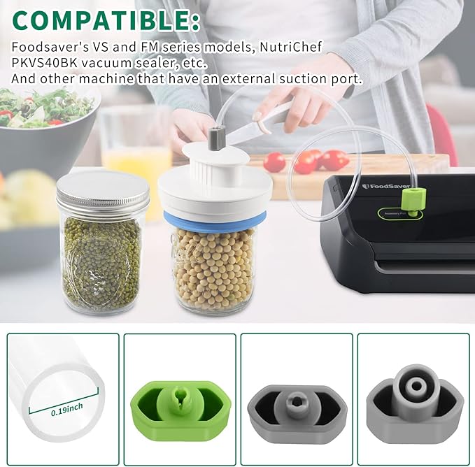 Mason Jar Sealer kit for FoodSaver Vacuum Sealer, Regular and Wide Mouth Mason Jar Vacuum Sealer Kit with Accessory Hose, Jar Sealer Attachment Compatible with All FoodSaver Vacuum Sealers