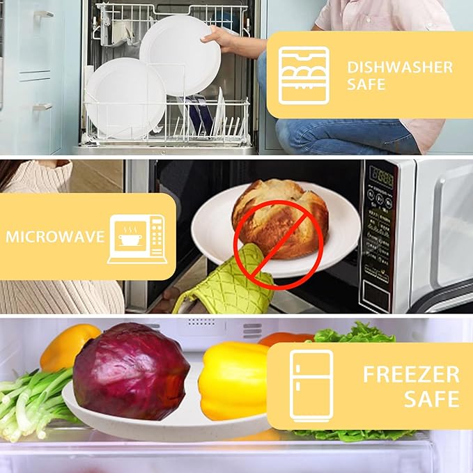 Supernal 32pcs Wheat Straw Dinnerware Sets, White Dishes for 8, Plates and Bowls Sets, Reusable Plastic Plates, Microwave Dishwasher Safe, White Plastic Dinnerware Set