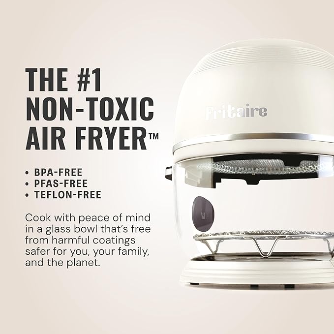 Non Toxic Air Fryer™ 9-in-1 Functions - Glass AirFryer 5 Quart w/ 360 Visibility, Self-Cleaning, 400F Vortex Air Fryer for Even Cooking, BPA-Free Teflon Free, Rotisserie, Roast, Bake, Sage