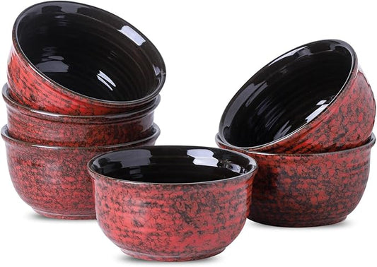 MEKY 20OZ Soup Bowls, Ceramic Cereal Bowls Set of 6, Perfect for Oatmeal Desserts Salads Rice Pasta Breakfast,Stackable Serving Bowls for Daily Meals Party Gifting, Microwave & Dishwasher Safe, Red