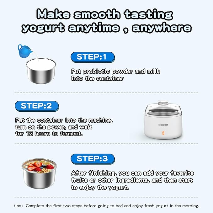 1.37QT Yogurt Maker Machine with Stainless Steel Bowl, Automatic Electric Greek Yogurt Maker, Probiotic Maker for Natto & Rice Wine