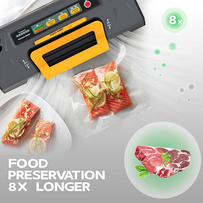 Precision Vacuum Sealer,120W Powerful 90Kpa Sealer For Food Storage,Household 8-in-1 Function,Easy Hand-Lock,Double Pump Vacuum Sealer Machine with Bags Storage, Built-in Cutter,Orange Color