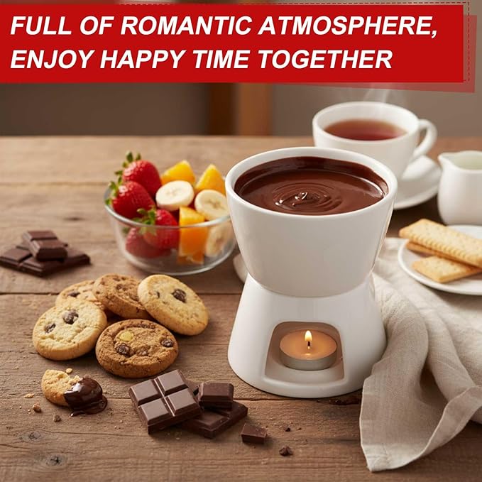 Mudder 8 Pcs Mini Fondue Pot Set with 32 Color Coded Forks Valentine's Individual Porcelain Tea Light Melting Mugs for Chocolate Cheese Dessert Small Fondue Pot for Tapas Gifting(Red White)