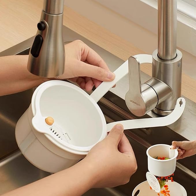 yanxiao Sink Strainer Basket - Multifunction Hanging Sink Colander Drain Basket, Upgrade Quick Draining Kitchen Tool with Bottom Release for Mess-Free Hands-Free Cleanup (White)