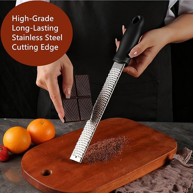 Bestac Stainless Steel Lemon Zester Cheese Grater, Protective Cover Ergonomic Black Handle