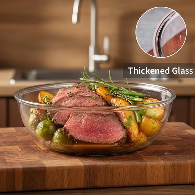 4.7Qt Large Glass Mixing Bowl with Lid, Clear Large Salad Bowls with Airtight Bamboo Lid & Handle,Thickened Glass Big Mixing Bowls Cooking Bowl for Serving, Food Prep, Kitchen,Borosilicate Glass
