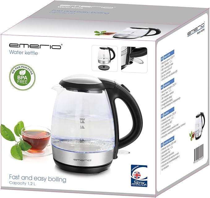 EMERIO WK-125145 Kettle schnurlos Glas, Black, Silver
