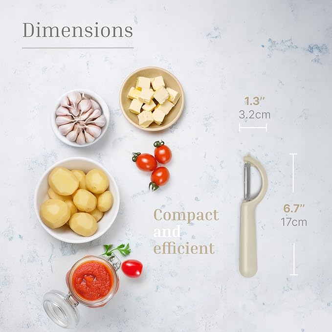 Vegetable Peeler 2-Piece Set – Swivel Cutter and Julienne Peeler with Bottle Opener and Built-in Eye Remover – Stainless Steel Blade with Comfortable Handle – Kitchen Tools & Accessories – Beige
