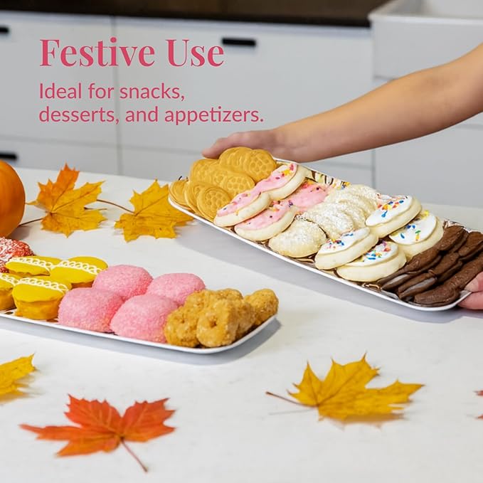 Prestee 3 Pack Gold Plastic Serving Trays for Party - 13 x 9 Inch Elegant Serving Platters for Food, Desserts, and Appetizers - Durable, Disposable Trays for Weddings, Holidays, Buffets, and Events