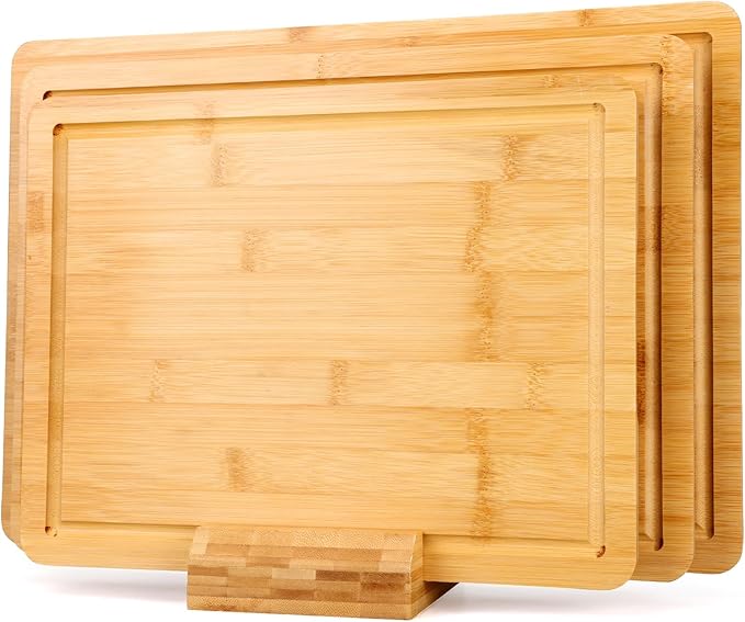 Gtencemen Bamboo Cutting Board Set of 3 With Holder Extra Large Bamboo Chopping Board for Kitchen Charcuterie Boards Bread Cheese Fruit Bread Cheese Meat
