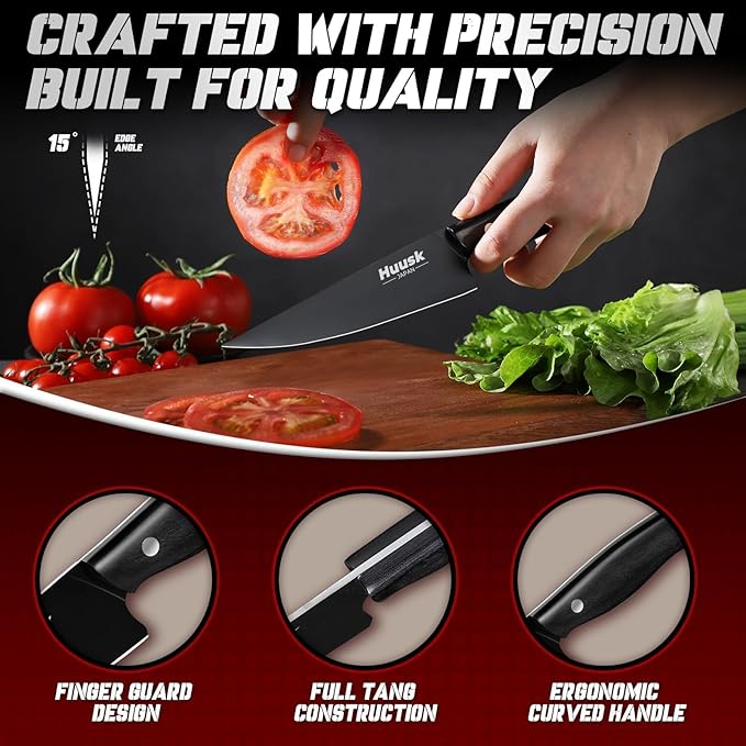Huusk Japanese Kitchen Utility Knife 5.7in - Titanium Coating Blade Small Kitchen Knife, Sharp Mini Chef Knives for All Purpose, High Carbon Stainless Small Chef Knifes, Christmas Gifts for Men