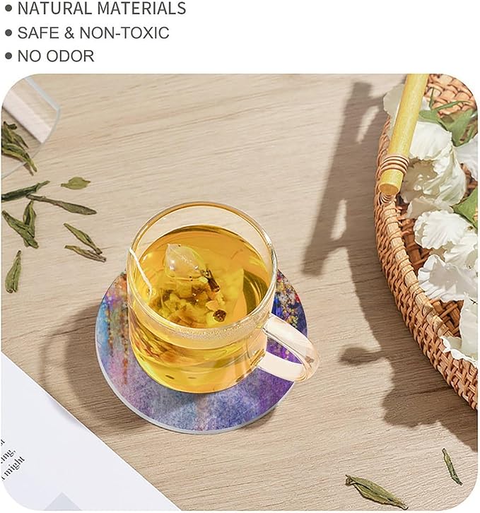 Round-4PCS Floral Ceramic Coasters, Round Absorbent Drink Coasters, Watercolor Weeds Blossoms Ivy Florets Shrubs Design Ceramic Table Coasters for Coffee, Beverage, Wine, Beer Coasters