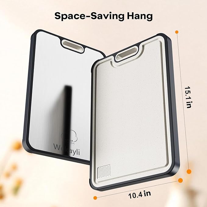 Wekayli Stainless Steel Cutting Boards for Kitchen, Non Toxic 2-in-1 Cutting Board Double Sided, Food Grade Chopping Boards for Fresh Meat Vegetable, Easy to Clean,15”×10