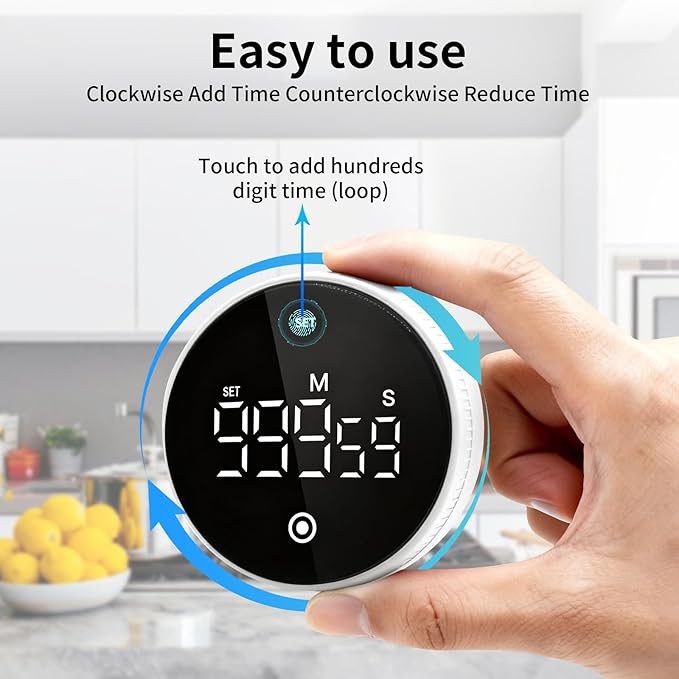 Digital Kitchen Timer with Magnet,Large LED Display Visual Timer with Countdown Countup for Adult & Children，Battery Supply for Classroom Home Gym Office (2 * White)