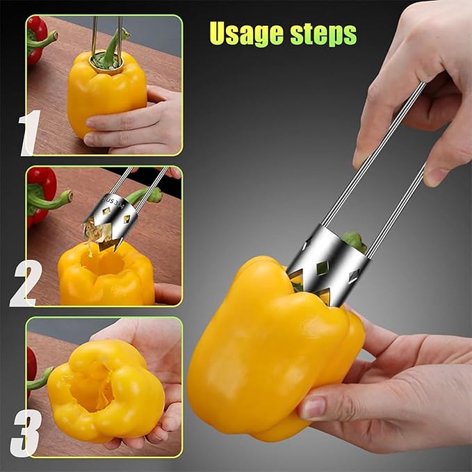 2 in 1 Pepper Seed Corer and Remover, Quick Bell Pepper Corer Tool (Silver, 1Pcs)