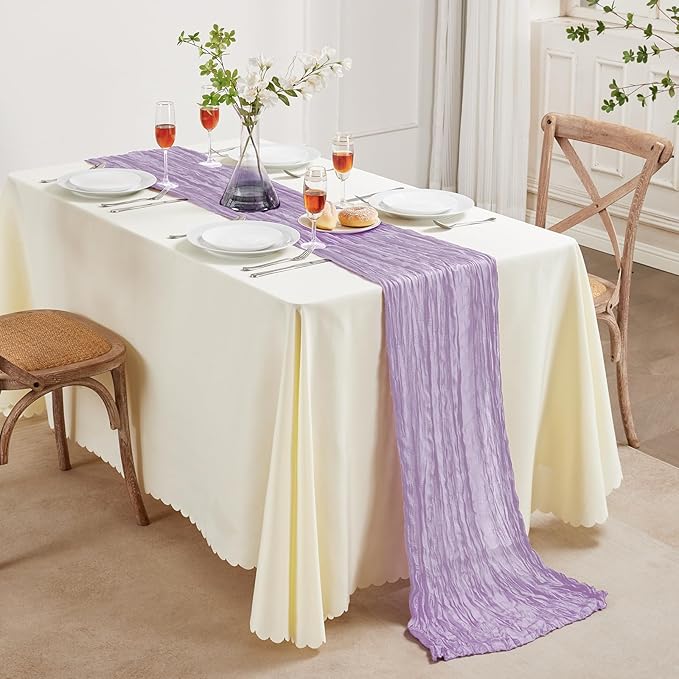 6 Pack Purple Valentine's Day Cheesecloth Table Runner 10FT Long Boho Gauze Table Runner Rustic Sheer Runner for Spring Wedding Bridal Baby Shower Birthday Party Table Decor Home Decorations