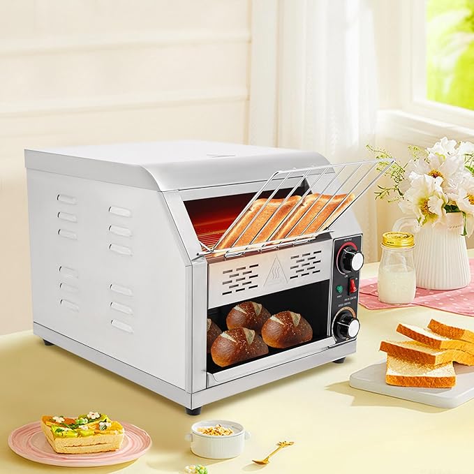 Commercial Conveyor Toaster with Temp & Speed Control Countertop Bread Oven Restaurant Cafe Toaster for Bread Buns Bagels Donuts Sandwiches (300 Slices/H)