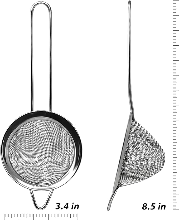 Makerstep 304 Stainless Steel Fine Mesh Strainers for Kitchen. Food Strainer Tea Strainer Coffee Strainer with Long Handle. 3.3 Inch
