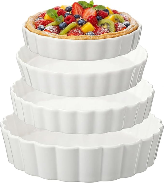 4 Packs Ceramic Pie Pan Set 6"/7"/9"/11" Deep Pie Plate Round Baking Dish Quiche Baking Dish Bakeware Tart Molds Oven Safe for Serving