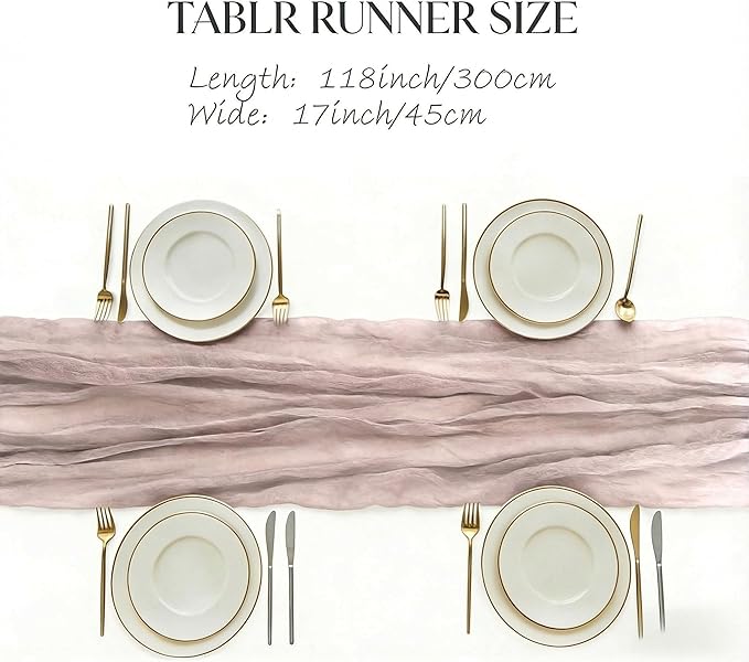 3 Pack Dusty Pink Cheesecloth Table Runner -17×120 Inch Gauze 10 FT Long Cheese Cloth Table Runners for Bridal Wedding Party Baby Shower Holiday Birthday Home Easter Decor (Dusty Pink, 3PC)