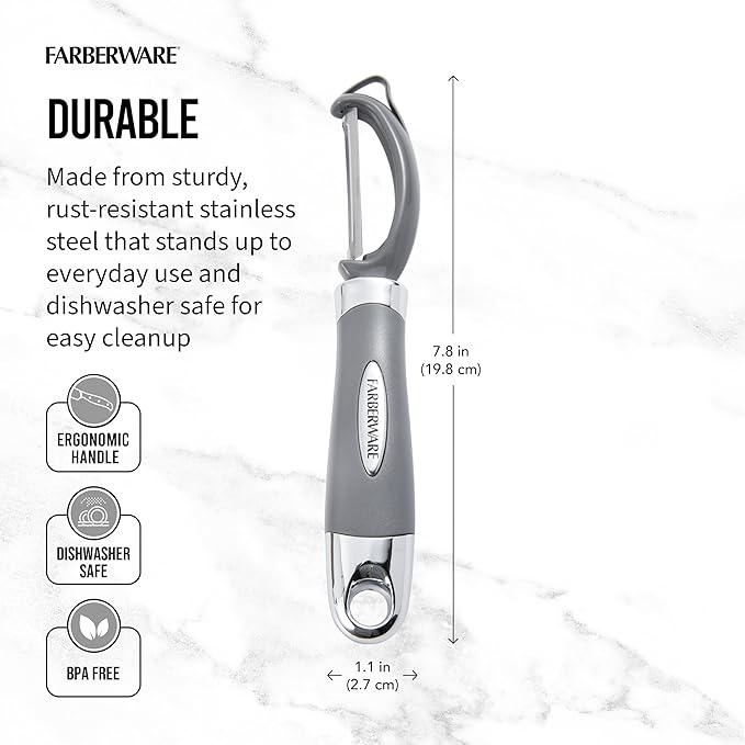 Farberware Euro Peeler, a Kitchen Essential for Quick and Easy Peeling of Produce, Chocolate, Cheeses and More, Features Hang-Hole for Easy Storage, Dishwasher Safe, Jewel Grey