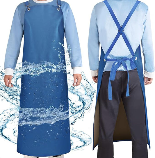 Heavy Duty Vinyl Industrial Anti-Tear Apron, 43" x 26" Waterproof, Chemical Resistant, Blue, Unisex-Adults