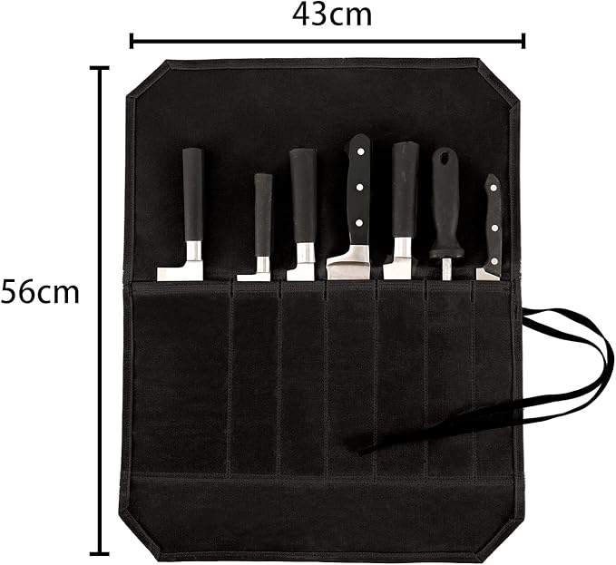 HERSENT Chef’s Knife Roll Case, Waxed Canvas Cutlery Knives Holders Protectors, Home Kitchen Cooking Tools And Utensils Wrap Bag Wallet, Multi-Purpose Brush Roll Bag, Travel Tool Roll Pouch