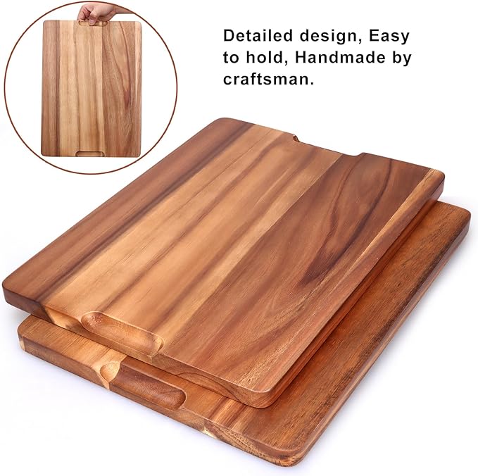 Gtencemen Acacia Wood Cutting Boards for Kitchen, Wooden Chopping Board with Side Handle and Juice Groove, 15" X 11" Carving Board, Butcher Block, Cheese Charcuterie Boards for Meat, Fruit, Steak