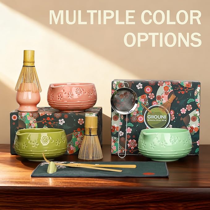 Matcha Whisk Set, Ceramic Bowl with Spout, Bamboo Matcha Whisk & Spoon, Chasen Holder, Scoop Rest, Sifter, 8-Pcs Japanese Ceremony Matcha Powder Kit–Happy New Year 2026 Gift for Women-Mint