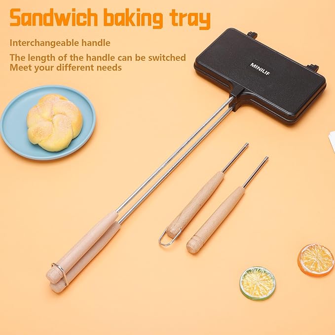 Large - Sized Sandwich Baking Tray with Interchangeable Handles - Perfect for Home & Outdoor, Campfire Sandwich & Hobo Pie Maker, Breakfast Skillet
