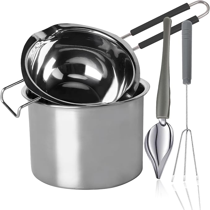 Stainless Steel Double Boiler Melting Pot with Heat Resistant Handle, Large Capacity Chocolate Melting Pot for Butter Candy Butter Cheese, Candle Making (1200/2200ML)