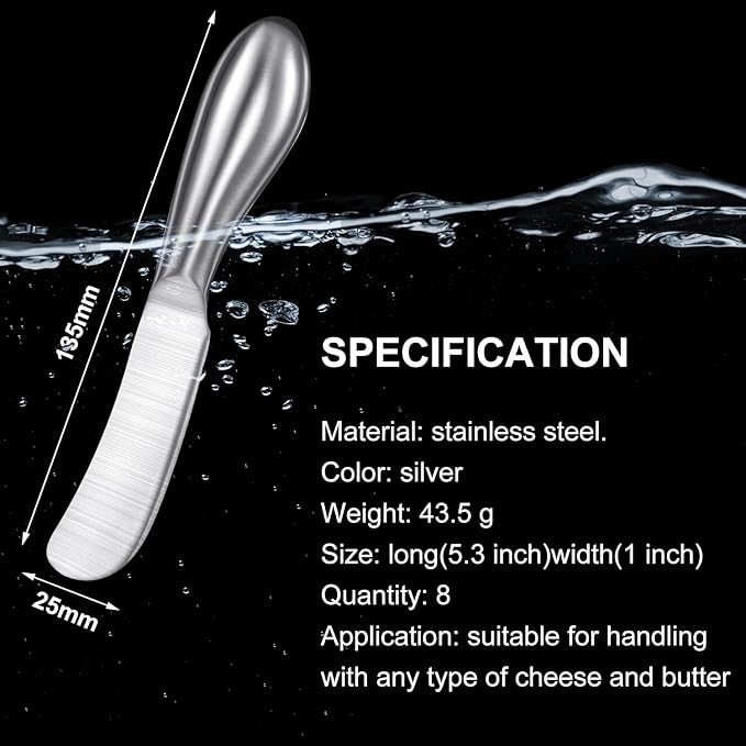 Mudder 8 Piece Stainless Steel Butter Knives, Cheese Spreaders for Cold Butter, Cream, Jam, Pastry, Dishwasher Safe Utensils, Cheese Knife for Kitchen, Restaurant Party, Wedding Housewarming