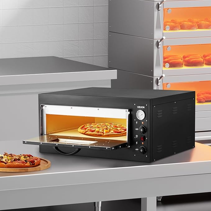 VEVOR Pizza Oven Electric, 24" Commercial Countertop Pizza Oven, 842°F Max Temp, 4200W Indoor Pizza Maker with Thermometer, Dual Temp Control Knob, Even Heat Pizza Cooker for Restaurant and Home Use