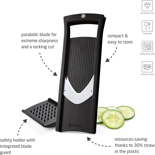 triangle Vegetable Slicer - 2 mm Mandoline - Compact Stainless Steel Cutting Tool - Parabolic Blade for Extreme Sharpness & Rocking Cut - Dishwasher Safe
