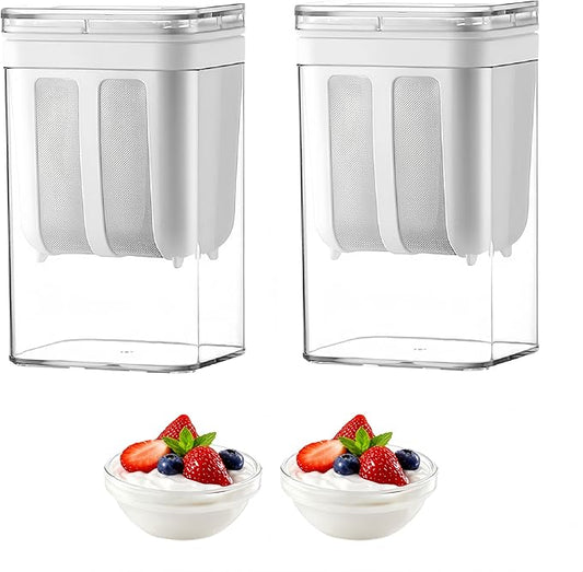 2Packs Yogurt Strainer—[1.16QT*2/0.29GAL*2] Total & [0.55QT*2/0.1375GAL*2] Filter, Greek Yogurt Strainer Yogurt Press, BPA-Free PP Strainer for Whey Separation & Greek Yogurt Maker(Total1.16QT*2)