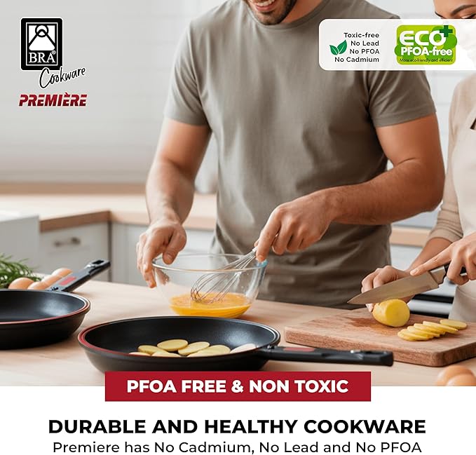 BRA COOKWARE Premiere Dual Skillet | 9.5 inches Double Frying Pan for Frittatas & Spanish Omelets | PFOA Free Triple Nonstick Coating | Full Induction Reversible Pan | Cast Aluminum Flip Skillet