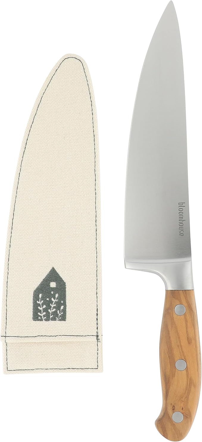 Bloomhouse - Two Time Oprah's Favorite Things Winner - 8-Inch Chef Knife – German Stainless Steel Blade with Forged Italian Olive Wood Handle, Full Tang Kitchen Knife for Slicing, Dicing & Chopping