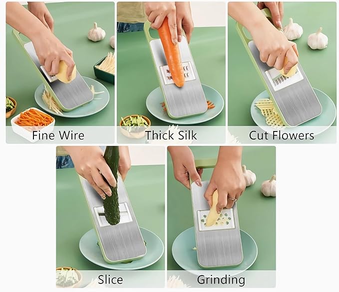 2 Pack Stainless-Steel Mandoline Slicer for Kitchen, 6-in-1 Vegetable Cutter, Shredder & Grater for Potato, Carrot, Salad | Handheld, Multifunctional Kitchen Tool for Daily Salad & Meal Prep