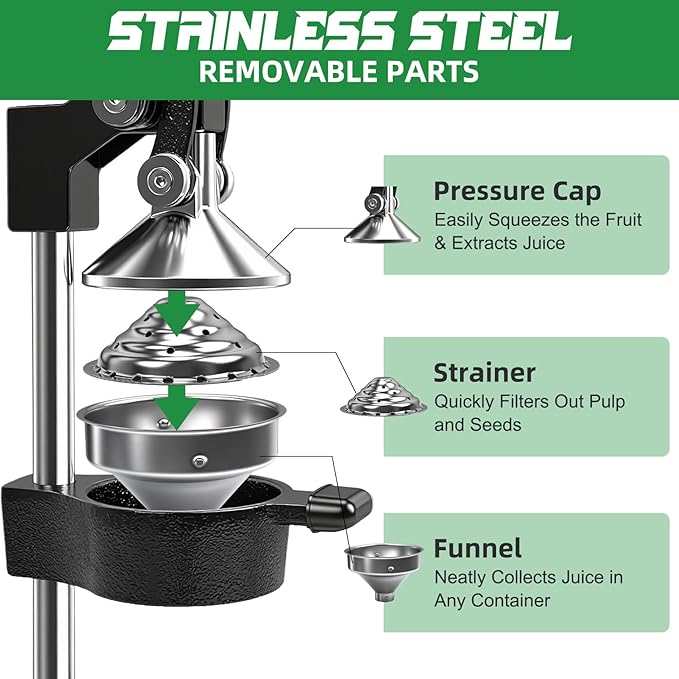 Hand Press Juicer Machine, Commercial Heavy Duty Cast Iron manual Press, for Orange Juice Lime Lemon Pomegranate, Easy to Use & Clean
