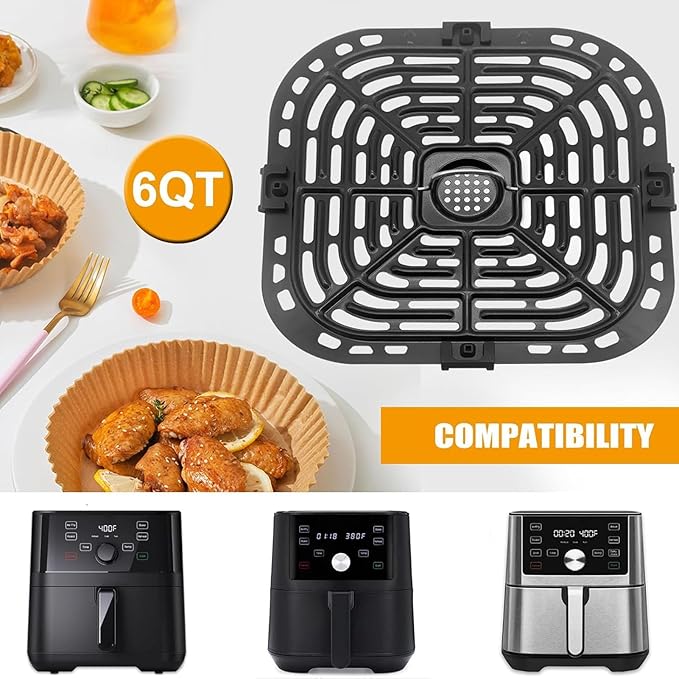 GXF Air Fryer Grill Pan for Instant Pot Vortex Plus 6 in 1 5.7QT 6 QT Gourmia GAF735 6 QT Air Fryer, Accessories Replacement Tray Rack Parts Grill Plate Crisper Plate, Dishwasher Safe