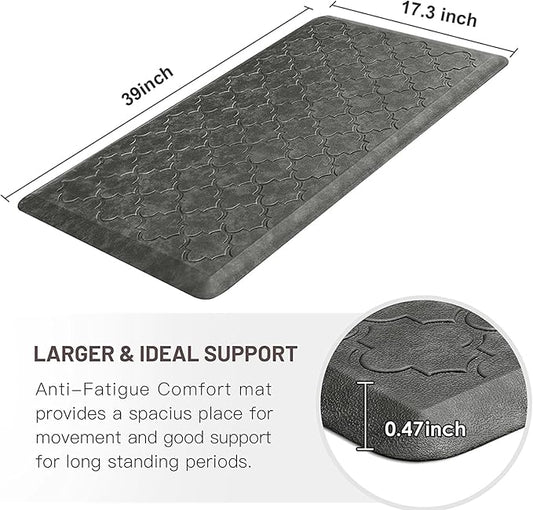 WISELIFE Kitchen Mat Cushioned Anti Fatigue Floor Mat,17.3"x39", Thick Non Slip Water Resistant Kitchen Rugs and Mats,Heavy Duty Foam Standing Mat for Kitchen,Floor,Home,Office,Desk,Sink, Grey