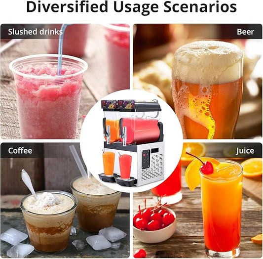 Black 15 L*2 700W Commercial Slushy Machine - Self-Cleaning Stainless Steel Frozen Drink Margarita Ice Cream Maker for Snow Melts, Cocktails - Ideal for Homes, Coffee Shops,and Restaurants