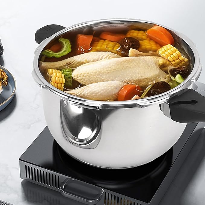 Stainless Steel Pressure Cooker, Fast Cooking Pot with Safety Valve, Multifunctional Design, Intelligent , Universal for Induction Cooktops and Stoves, Comfortable (2L)